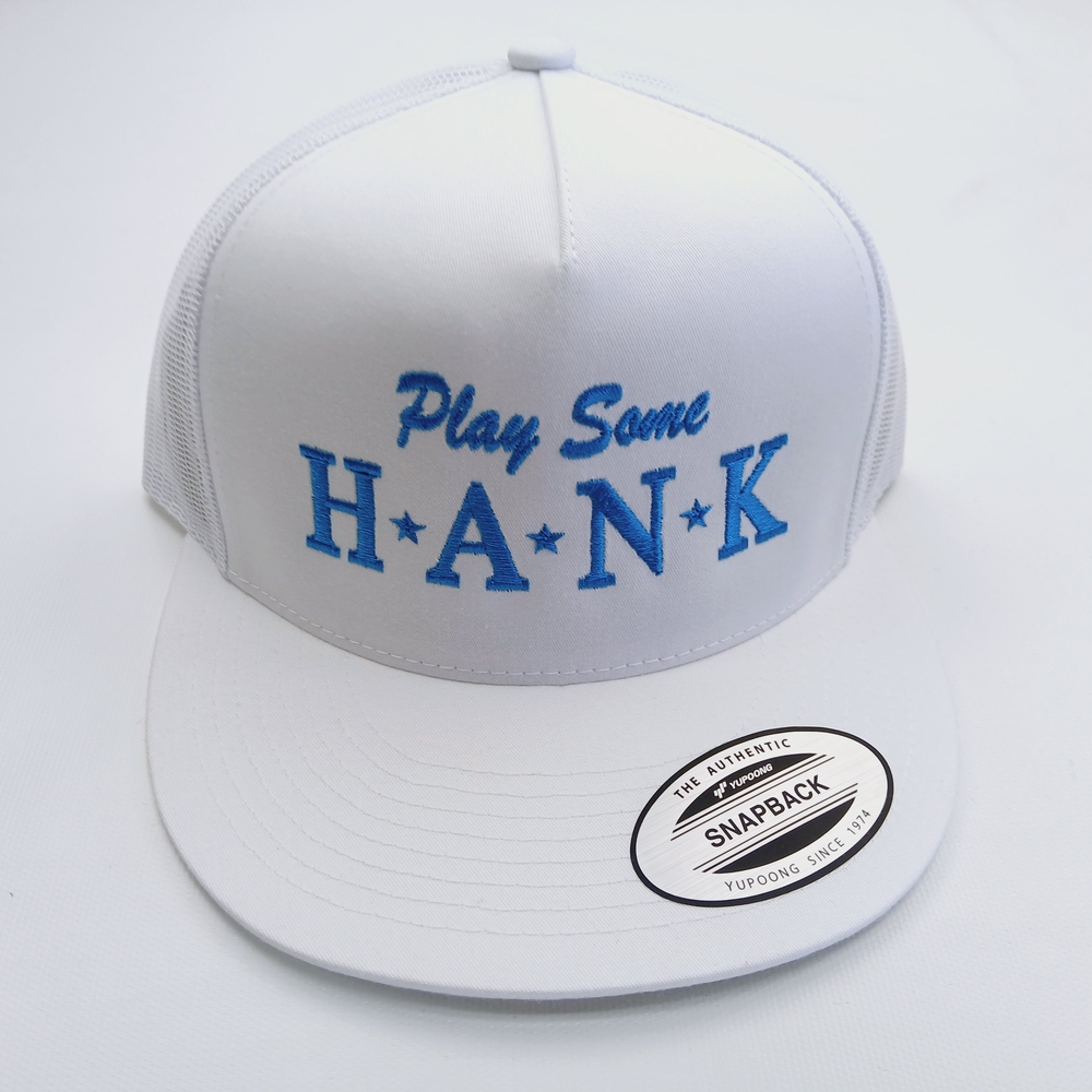 White Snapback Hat with Blue Embroidery